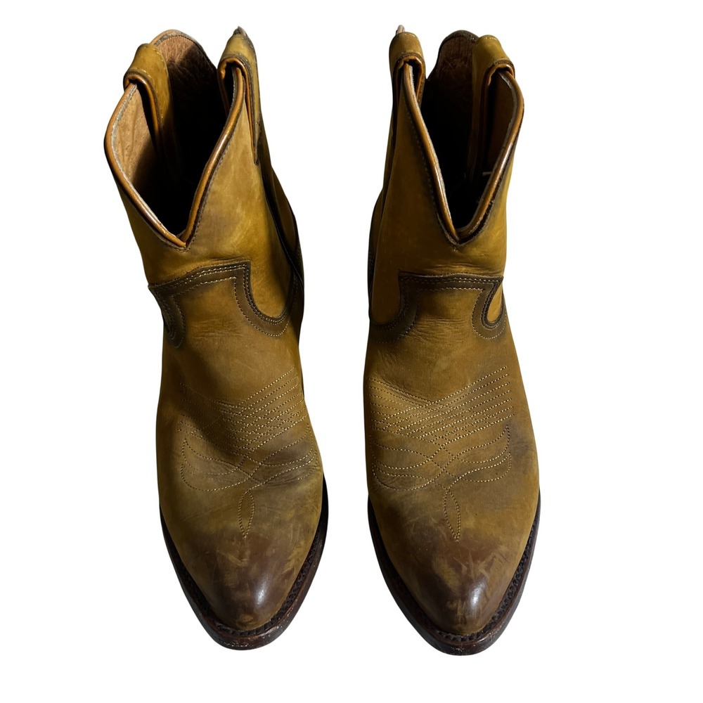 Frye Billy Short Western Stitched Leather Ankle Boots Cognac Brown Size 8B